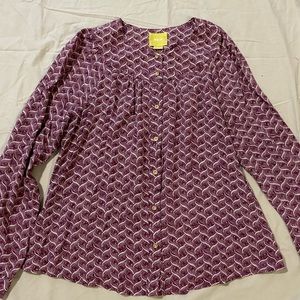 Maeve burgundy and cream print button down blouse.